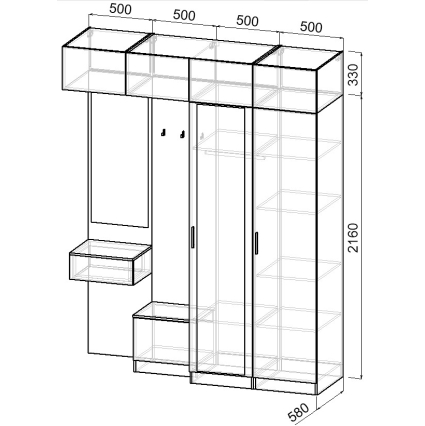 Набор мебели для прихожей "Марсель-260" МР 01-260 В2490 Ш2000 Г580 (ЛДСП Графит серый)